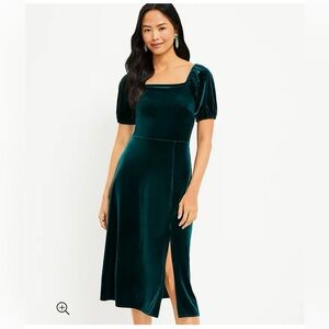 Loft Black Velvet Square Neck Midi Dress